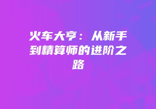火车大亨：从新手到精算师的进阶之路