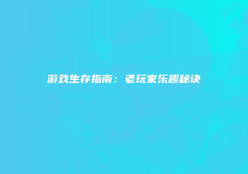 游戏生存指南：老玩家乐趣秘诀