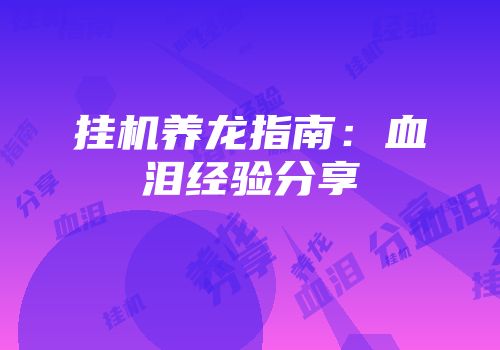 挂机养龙指南：血泪经验分享