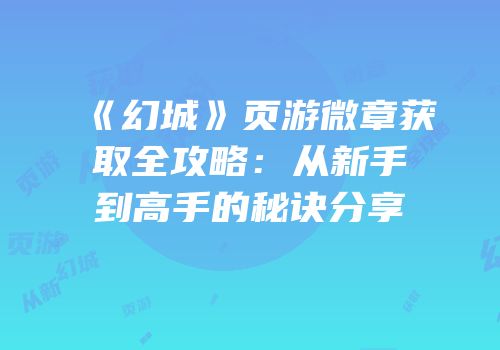 《幻城》页游微章获取全攻略：从新手到高手的秘诀分享