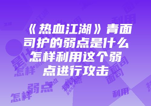 《热血江湖》青面司护的弱点是什么怎样利用这个弱点进行攻击