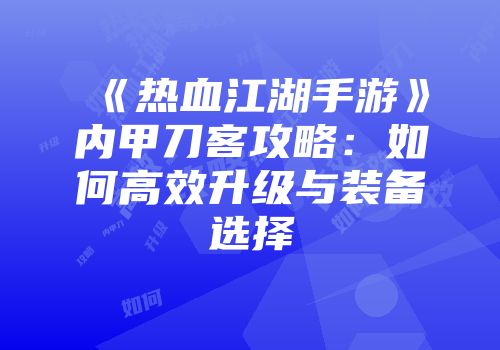 《热血江湖手游》内甲刀客攻略：如何高效升级与装备选择
