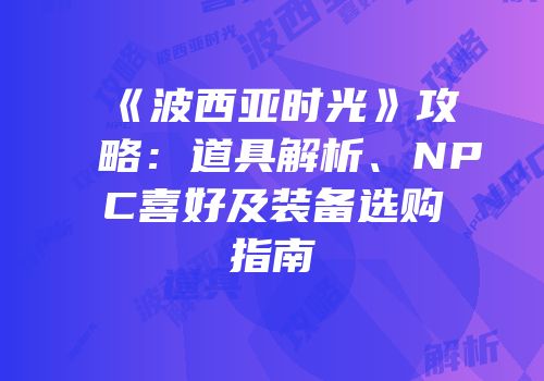 《波西亚时光》攻略：道具解析、NPC喜好及装备选购指南