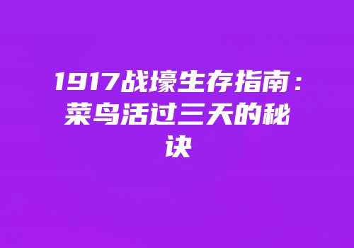 1917战壕生存指南：菜鸟活过三天的秘诀