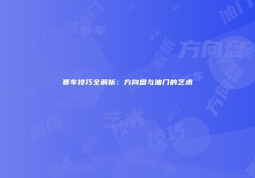 赛车技巧全解析：方向盘与油门的艺术