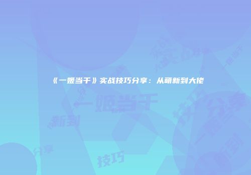 《一姬当千》实战技巧分享：从萌新到大佬