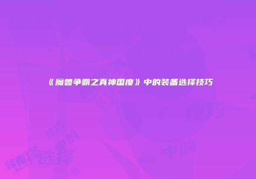 《魔兽争霸之真神国度》中的装备选择技巧