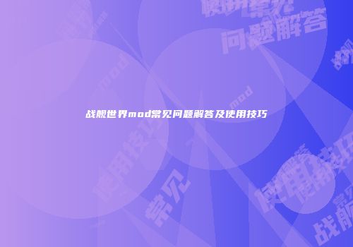 战舰世界mod常见问题解答及使用技巧