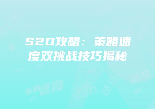 S2D攻略：策略速度双挑战技巧揭秘