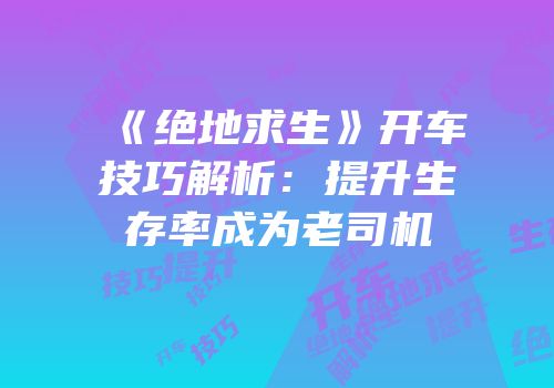 《绝地求生》开车技巧解析：提升生存率成为老司机