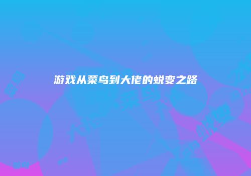 游戏从菜鸟到大佬的蜕变之路