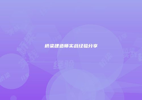 桥梁建造师实战经验分享