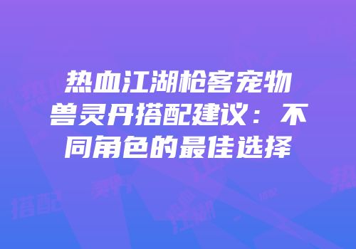 热血江湖枪客宠物兽灵丹搭配建议：不同角色的最佳选择