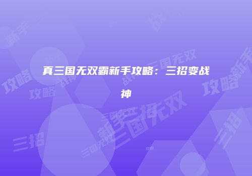 真三国无双霸新手攻略：三招变战神