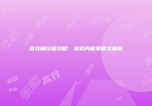 高效刷经验攻略：游戏内脏策略全解析