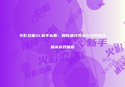火影忍者OL新手必看：如何通过风主与汉的组合提高游戏体验
