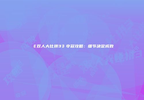 《双人大比拼3》夺冠攻略：细节决定成败