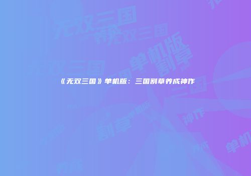 《无双三国》单机版：三国割草养成神作