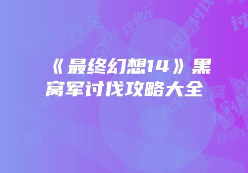 《最终幻想14》黑窝军讨伐攻略大全