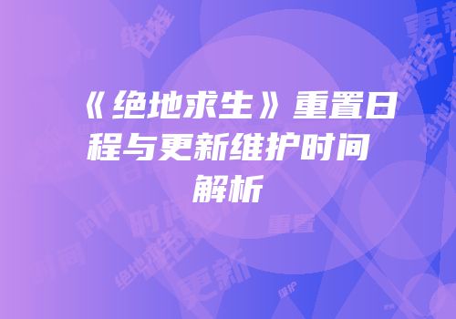 《绝地求生》重置日程与更新维护时间解析