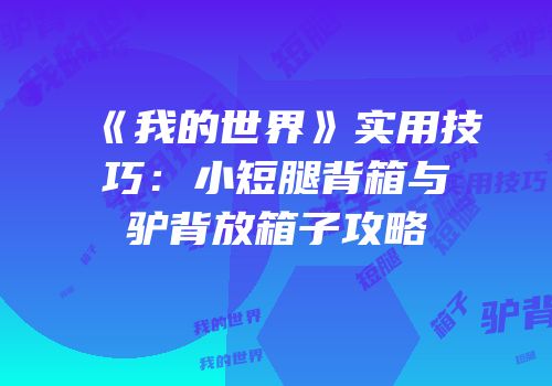 《我的世界》实用技巧：小短腿背箱与驴背放箱子攻略