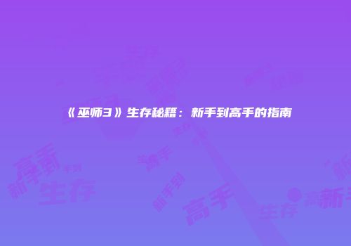 《巫师3》生存秘籍：新手到高手的指南