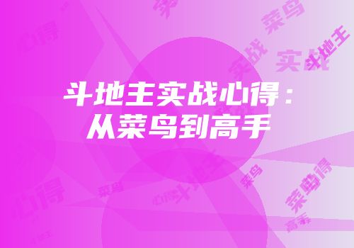 斗地主实战心得：从菜鸟到高手