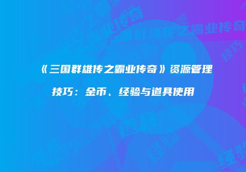 《三国群雄传之霸业传奇》资源管理技巧：金币、经验与道具使用