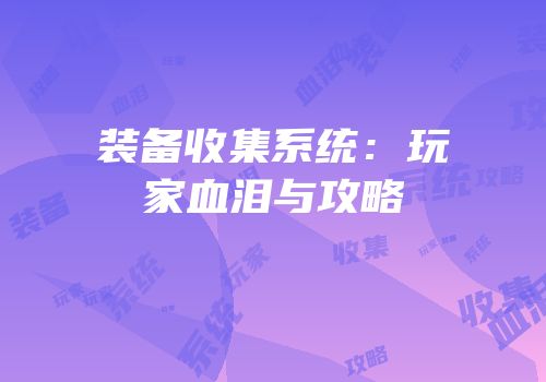 装备收集系统：玩家血泪与攻略