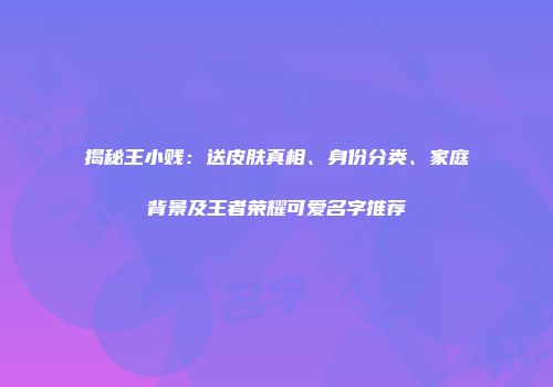 揭秘王小贱：送皮肤真相、身份分类、家庭背景及王者荣耀可爱名字推荐