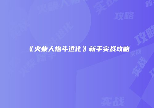 《火柴人格斗进化》新手实战攻略