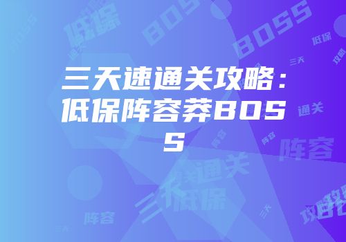 三天速通关攻略：低保阵容莽BOSS