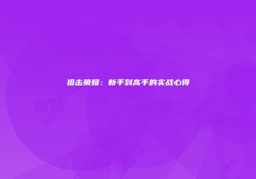 狙击荣耀：新手到高手的实战心得