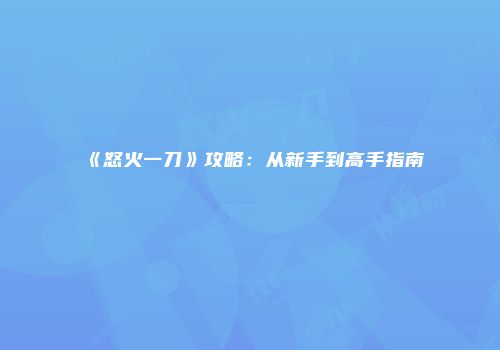 《怒火一刀》攻略：从新手到高手指南