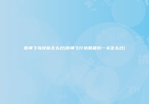 原神飞鸟纹章怎么过(原神飞行执照最后一关怎么过)
