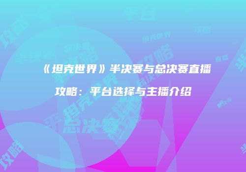 《坦克世界》半决赛与总决赛直播攻略：平台选择与主播介绍