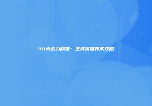 30天战力翻倍：王城英雄养成攻略