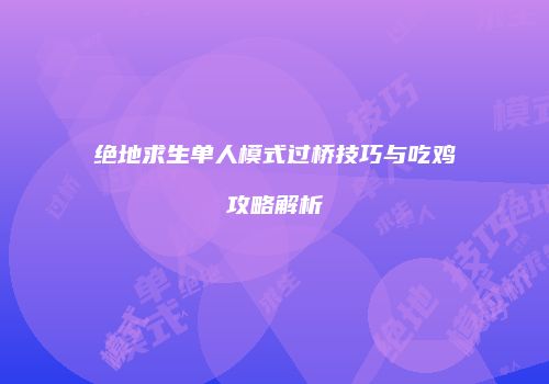 绝地求生单人模式过桥技巧与吃鸡攻略解析