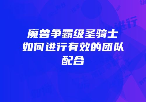 魔兽争霸级圣骑士如何进行有效的团队配合