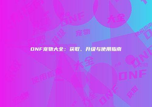 DNF宠物大全：获取、升级与使用指南
