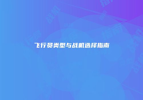 飞行员类型与战机选择指南