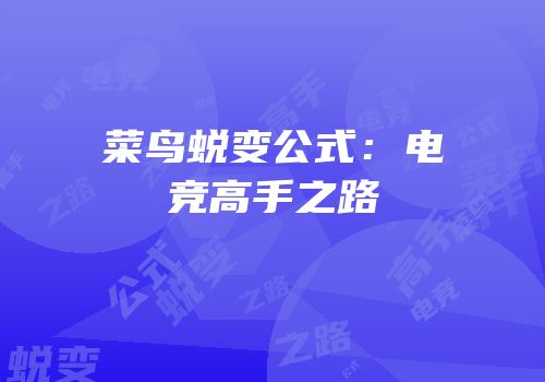 菜鸟蜕变公式：电竞高手之路