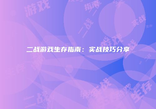 二战游戏生存指南：实战技巧分享