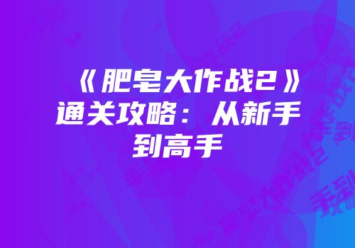 《肥皂大作战2》通关攻略：从新手到高手