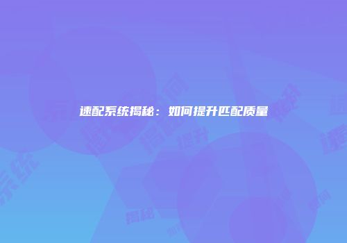 速配系统揭秘：如何提升匹配质量