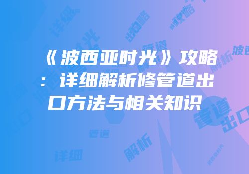 《波西亚时光》攻略：详细解析修管道出口方法与相关知识