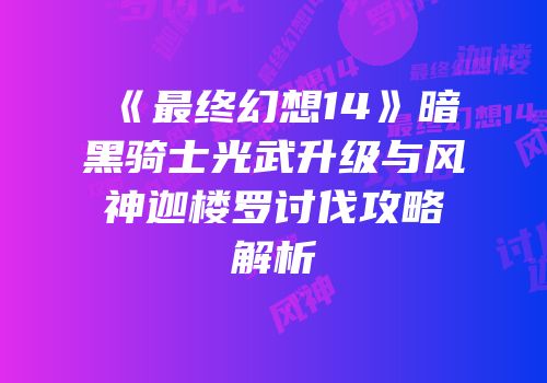 《最终幻想14》暗黑骑士光武升级与风神迦楼罗讨伐攻略解析