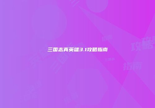 三国志真英雄3.1攻略指南
