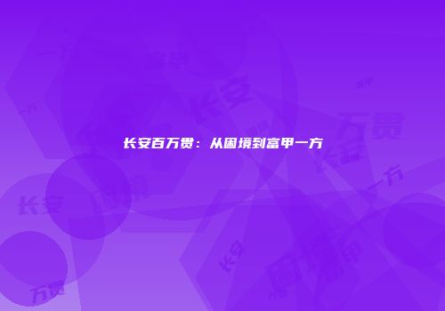 长安百万贯：从困境到富甲一方