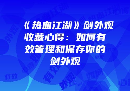 《热血江湖》剑外观收藏心得:如何有效管理和保存你的剑外观